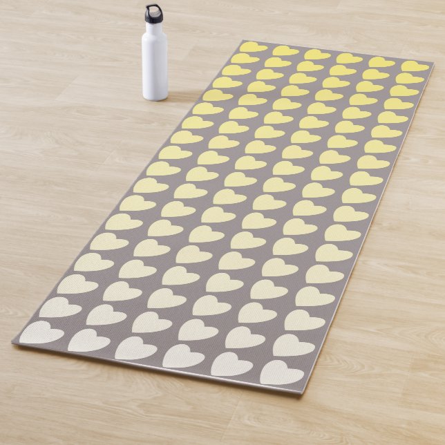 Trendy Yellow Grey Heart Pattern Gradient Yoga Mat (In Situ)