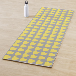 Trendy Yellow Grey Heart Pattern Yoga Mat