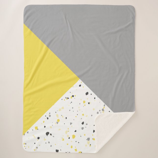 Trendy Yellow Grey Terrazzo Sherpa Blanket (Front)
