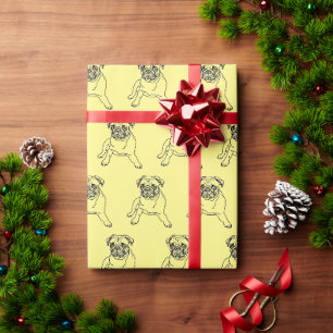Trendy Yellow Hipster Masculine Pug Dog Drawing Wrapping Paper