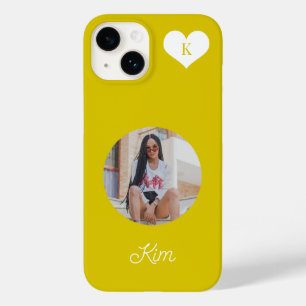 Trendy yellow photo and name personalised modern Case-Mate iPhone 14 case