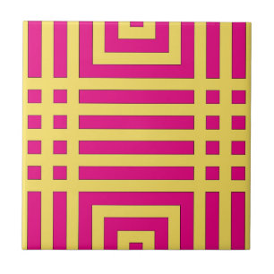 Trendy Yellow & Pink Abstract Geometric Pattern Tile
