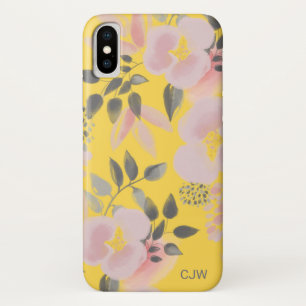 Trendy Yellow Pink Floral Pattern with Monogram Case-Mate iPhone Case