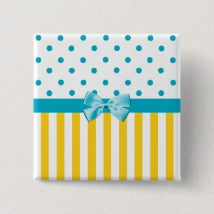Trendy Yellow Stripes With Blue Ribbon 15 Cm Square Badge