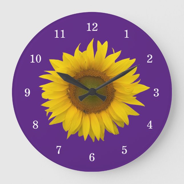 Trendy Yellow Sunflower Purple Country Floral Large Clock (Front)