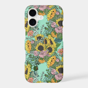 Trendy yellow sunflowers and pink roses design