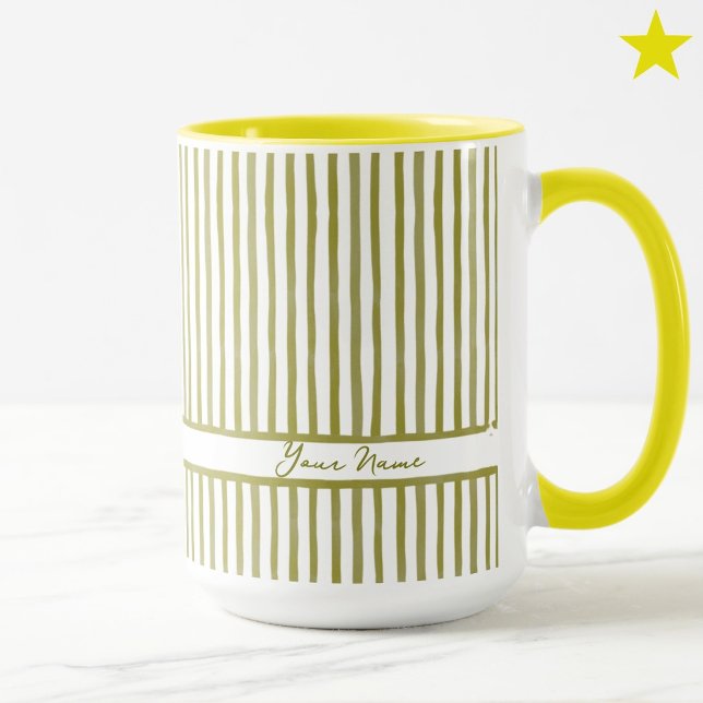 Trendy Yellow Watercolor Mini Stripes Custom Name  Mug (Creator Uploaded)
