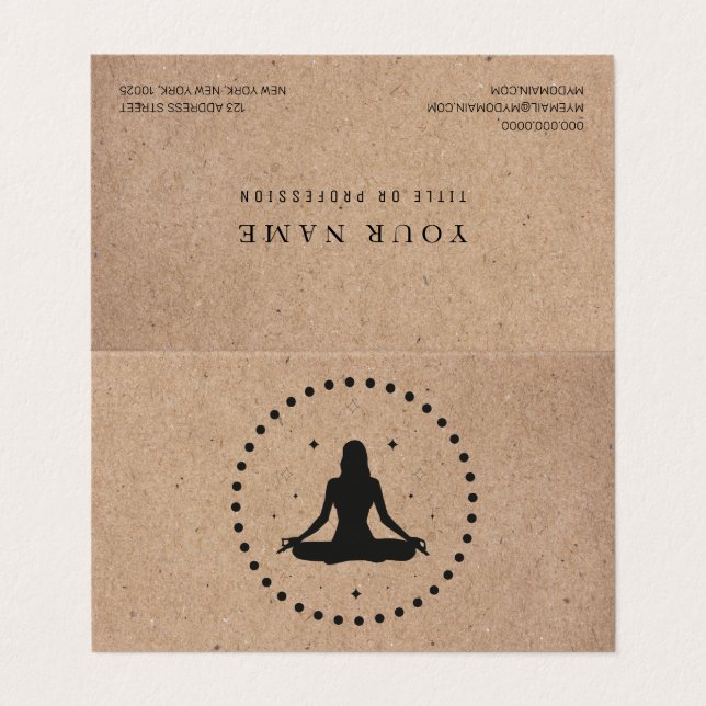 Trendy Yoga Instructor Professional Logo Business Card (Outside Unfolded)