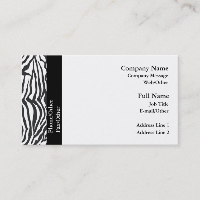 Trendy Zebra Business Card Template (Front)