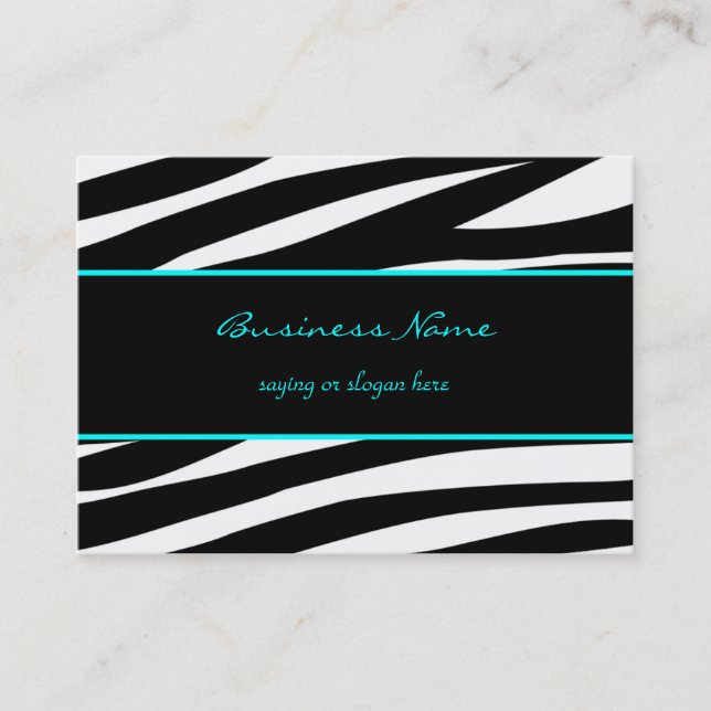 Trendy zebra customisable aqua business card (Front)