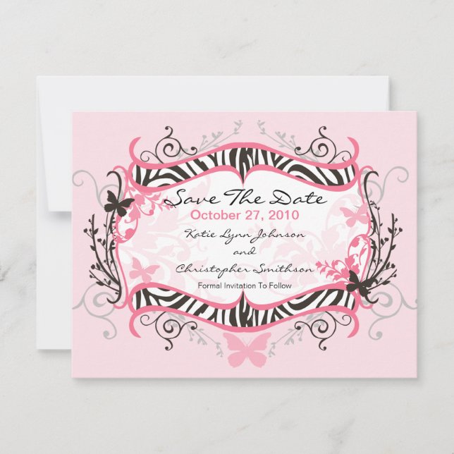 Trendy Zebra Frame Save The Date Invitation (Front)