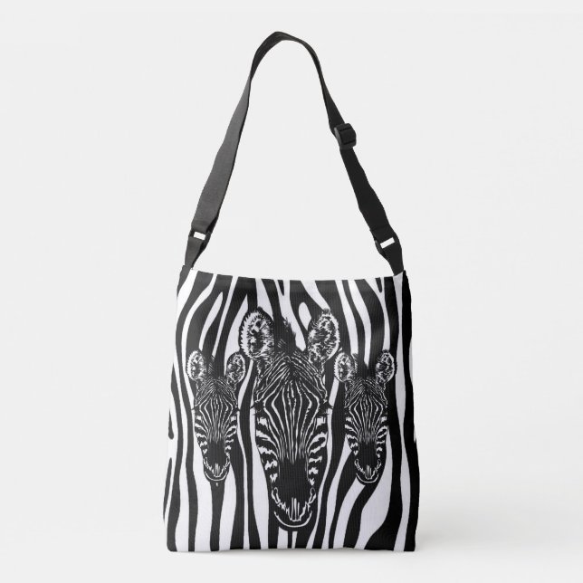 Trendy Zebra Herd on Zebra Print Crossbody Bag (Back)