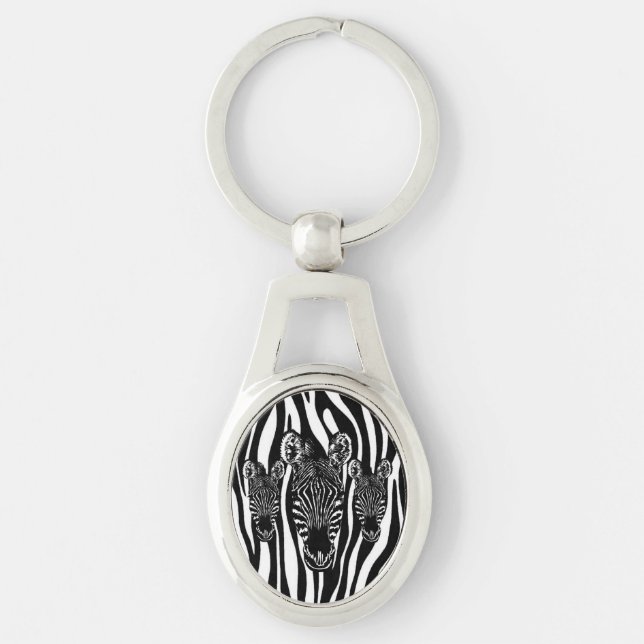Trendy Zebra Herd on Zebra Print Key Ring (Front)
