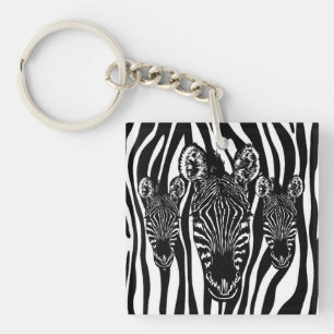 Trendy Zebra Herd on Zebra Print Key Ring