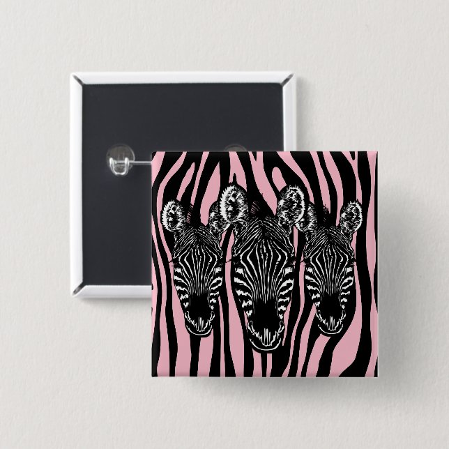 Trendy Zebra Herd on Zebra Print Pink 15 Cm Square Badge (Front & Back)