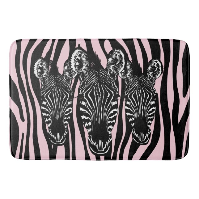 Trendy Zebra Herd on Zebra Print Pink Bath Mat (Front)