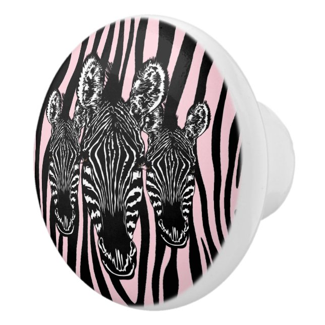 Trendy Zebra Herd on Zebra Print Pink Ceramic Knob (Right)