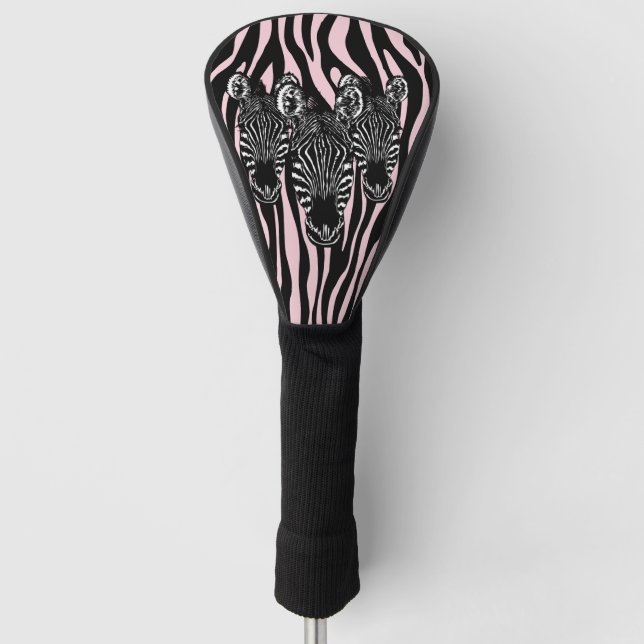 Trendy Zebra Herd on Zebra Print Pink Golf Head Cover (Front)