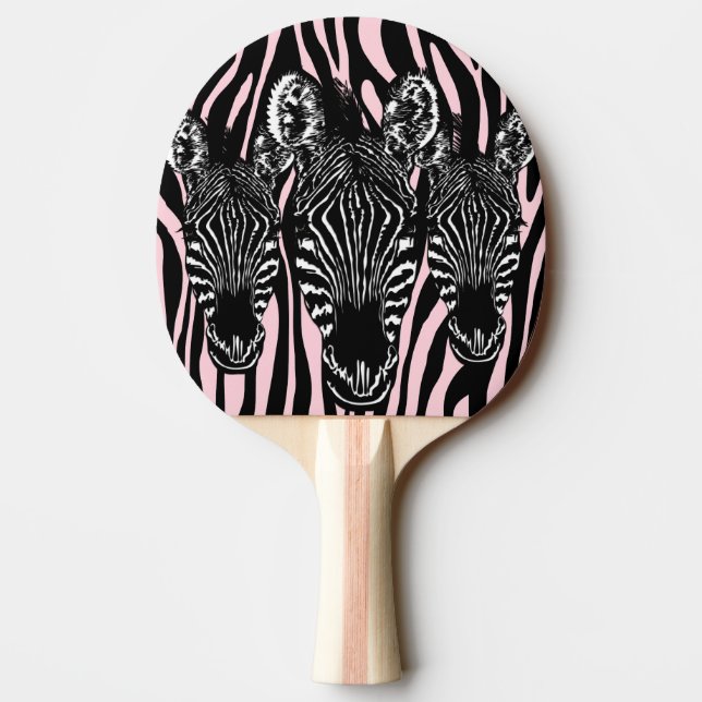 Trendy Zebra Herd on Zebra Print Pink Ping Pong Paddle (Back)