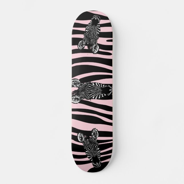 Trendy Zebra Herd on Zebra Print Pink Skateboard (Front)