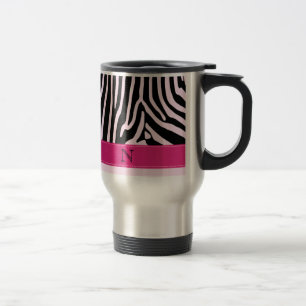 Trendy zebra pink monogram travel mug