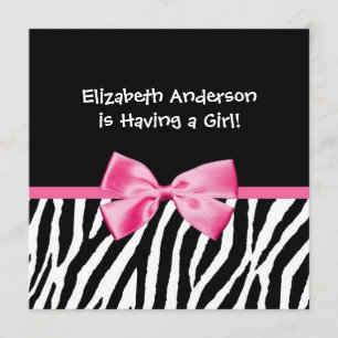 Trendy Zebra Print and Pink Ribbon Baby Shower Invitation
