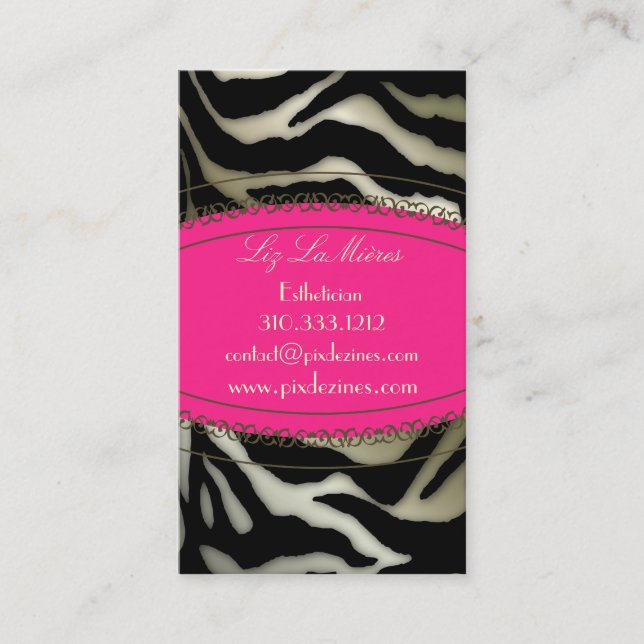 Trendy zebra print, dark brown business card (Front)