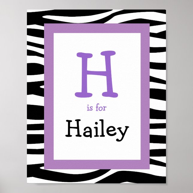 Trendy Zebra Print Nursery Wall Art Name Print (Front)