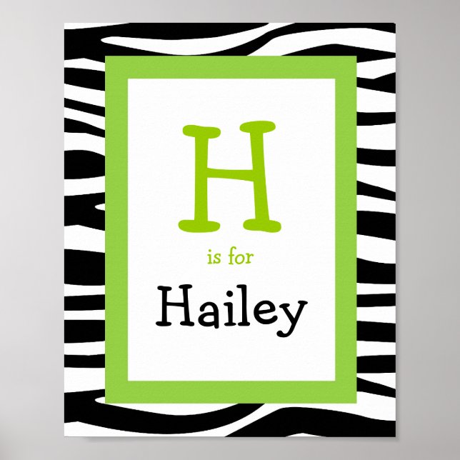 Trendy Zebra Print Nursery Wall Art Name Print (Front)