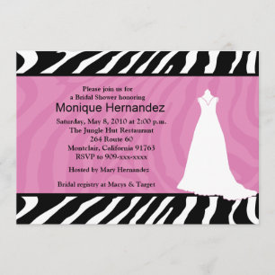 TRENDY ZEBRA STRIPE Pink Bridal Shower 5x7 Invitation
