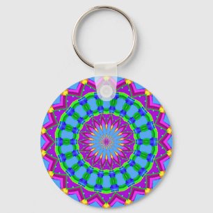 Trendy Zigzag Blue and Purple Kaleidoscope Circle Key Ring