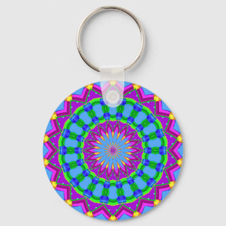 Trendy Zigzag Blue and Purple Kaleidoscope Circle Key Ring
