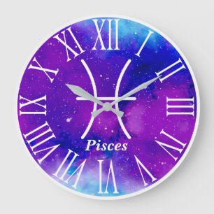 Trendy Zodiac Nebula Pisces Symbol Large Clock