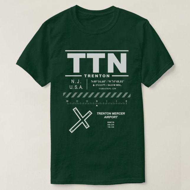 Trenton-Mercer Airport TTN T-Shirt (Design Front)