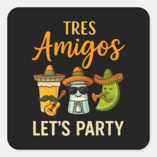 Tres Amigos Tequila Salt Lime Cinco De Mayo Square Sticker