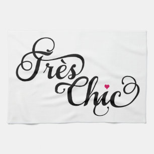 Très chic, French word art, text design with red  Tea Towel