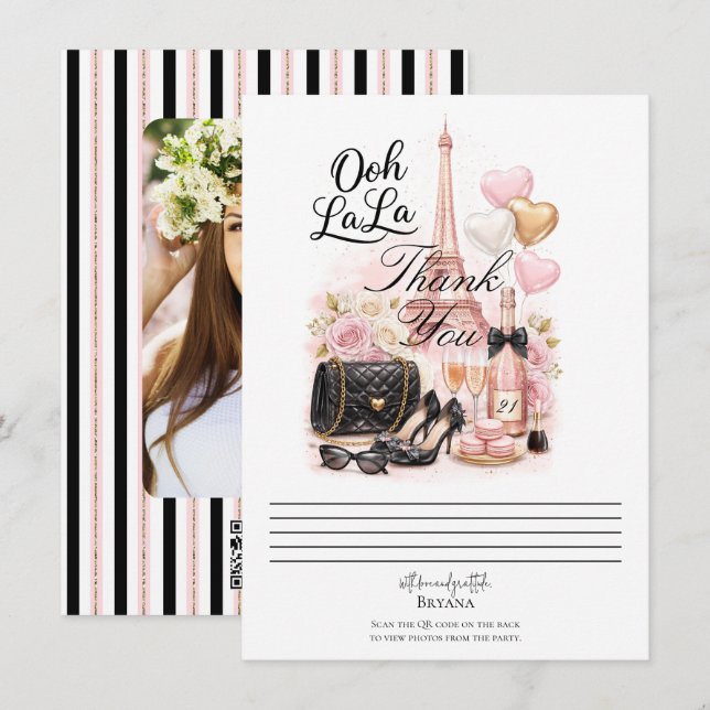 Très Chic in the City Pink Paris Thank You Card (Front/Back)