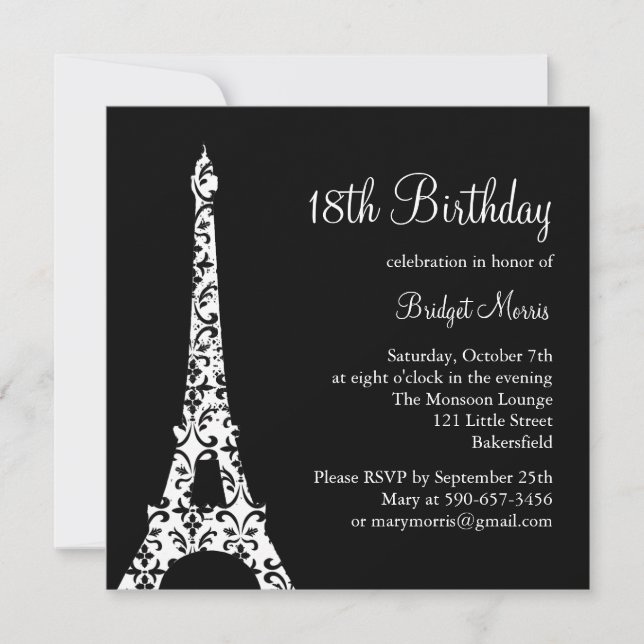 Tres Paris Birthday Invitation (black) (Front)