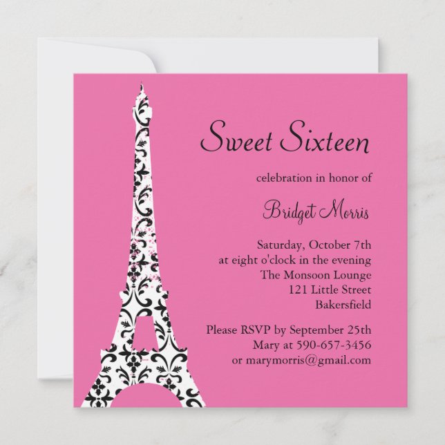 Tres Paris Birthday Invitation (fuchsia) (Front)