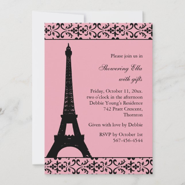Tres Paris Bridal Shower (pink) Invitation (Front)