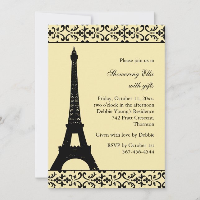 Tres Paris Bridal Shower (yellow) Invitation (Front)
