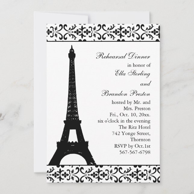Tres Paris Rehearsal Dinner (white) Invitation (Front)