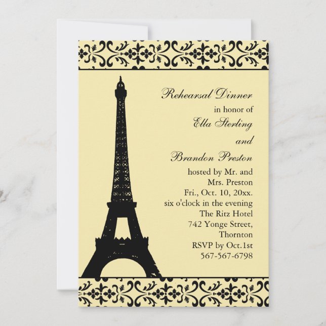 Tres Paris Rehearsal Dinner (yellow) Invitation (Front)
