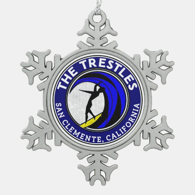 Trestles San Clemente California Surfing Surf Snowflake Pewter Christmas Ornament (Front)