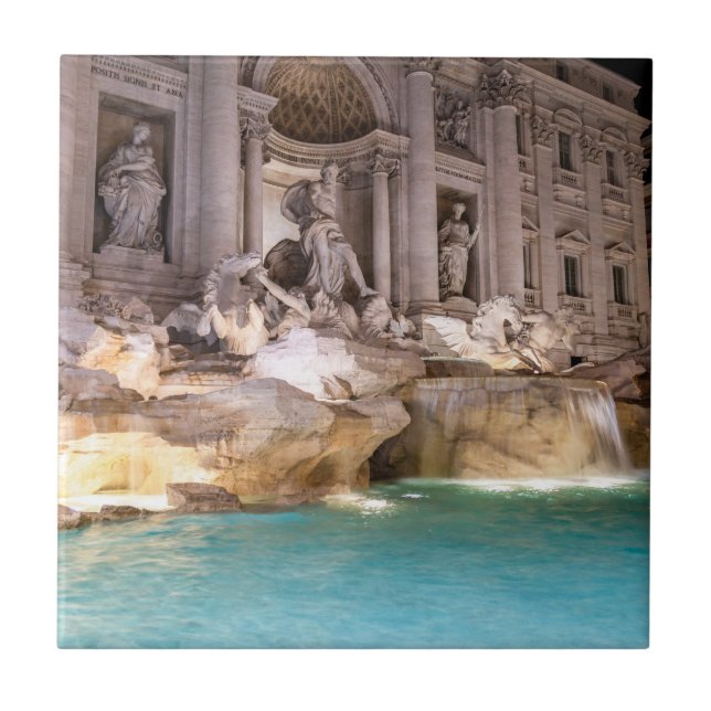 Trevi Fountain at night - Rome, Italy Tile (Front)
