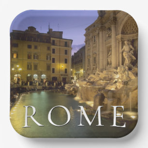 Trevi Fountain at Night Rome, Lazio, Italy Paper Plate
