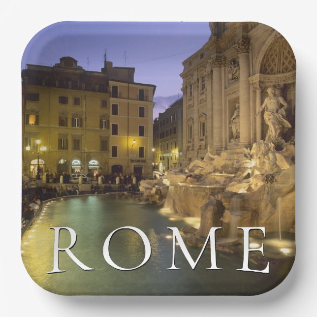 Trevi Fountain at Night | Rome, Lazio, Italy Paper Plate (Front)