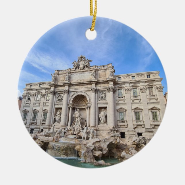 Trevi Fountain Rome Italy Holiday Panorama Ceramic Tree Decoration (Front)