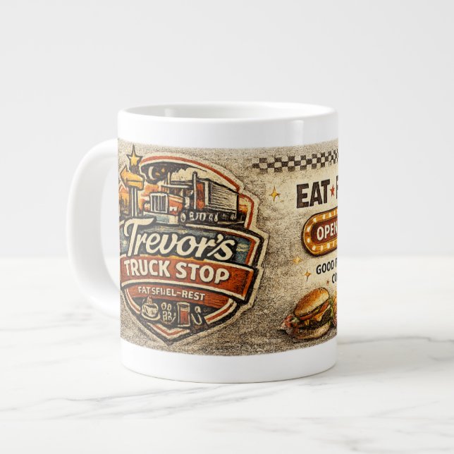 Trevor's Truck Stop Large Coffee Mug (Front Left)