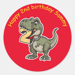 trex biting on the number 2 classic round sticker